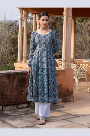 FIORRA Paisley Printed Round Neck Long Sleeves Cotton Anarkali Kurta