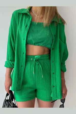 HERE&NOW Green Long Sleeves Shirt With Shorts