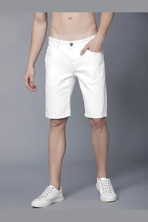 Highlander Men White Solid Slim Fit Denim Shorts