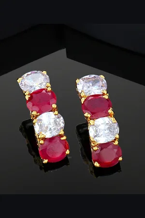 ESTELE Gold-Plated Cubic Zirconia Studded Geometric Shaped Drop Earrings