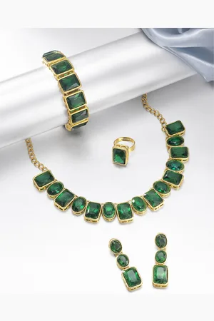 Peora Green & Gold-Plated Crystal-Studded Handcrafted Jewellery Set
