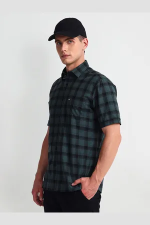 Arrow Buffalo Checked Spread Collar Short Sleeves Casual Shirt