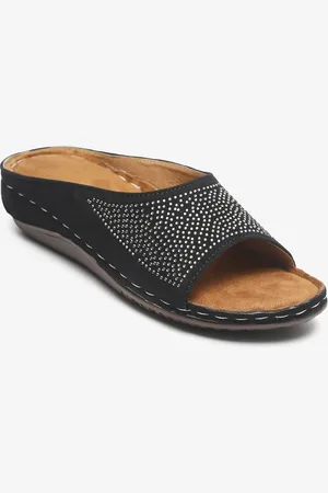 Misto Women Black Embellished Open Toe Flats