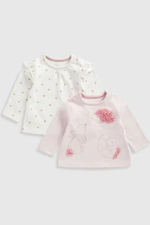 Mothercare Girls Pack Of 2 Polka Dots Printed Round Neck Pure Cotton T-shirts