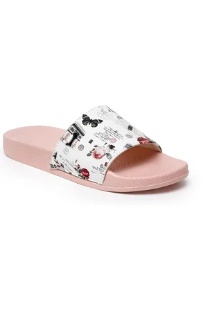 Misto Women White & Black Printed Sliders