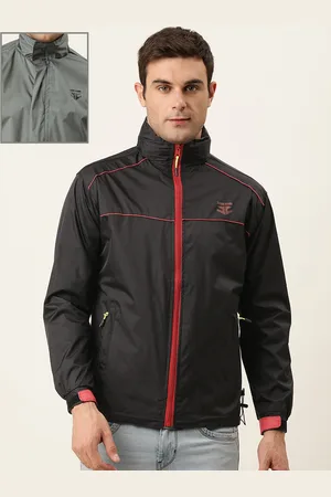 Sports52 Men Black And Grey Solid Reversible Rain Jacket