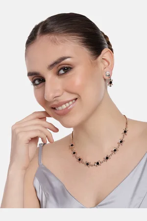 ESTELE Women Rose Gold Plated Faux Pearls Studded Enamelled Jewellery Set