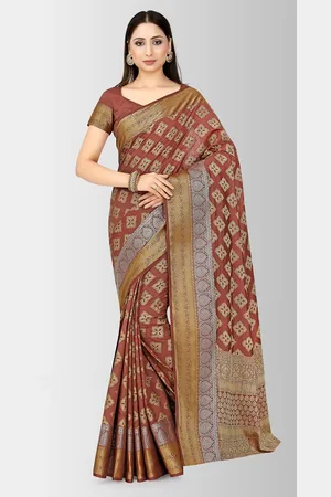 Mimosa Rust Brown Art Silk Woven Design Kanjeevaram Saree