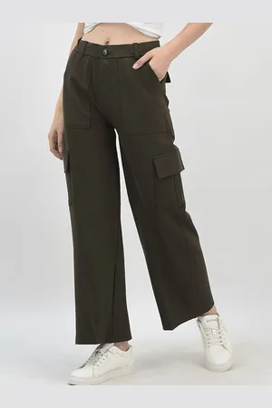 Chemistry Women Relaxed Straight Leg Flared High-Rise Cargos Trousers