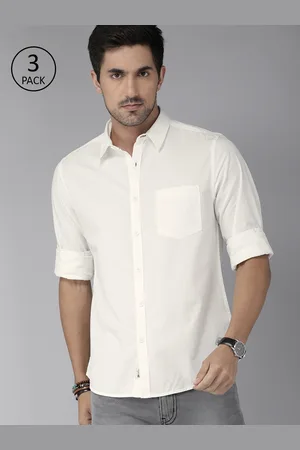 Roadster Men Pack of 3 White Regular Fit Solid Casual Shirt