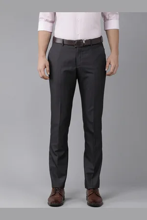 Arrow Men Blue Self Design Striped Tailored Flat Front Tailored Fit Formal Trousers