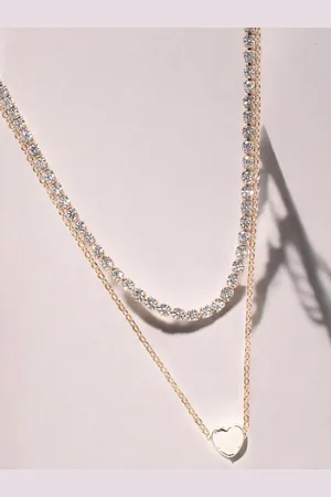 FÁBULA Set Of 2 Gold-Plated Crystal Heart Shape Multi Layered Necklace