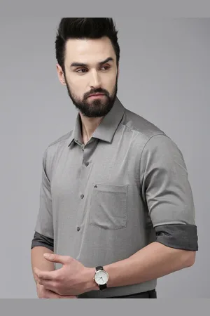 Arrow Men Grey Manhattan Slim Fit Textured Opaque Self Design Pure Cotton Formal Shirt