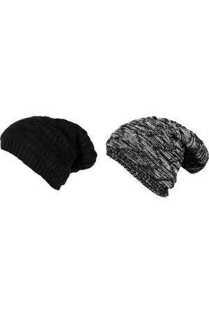 Knotyy Pack of 2 Unisex Black & Grey Colourblocked Beanie