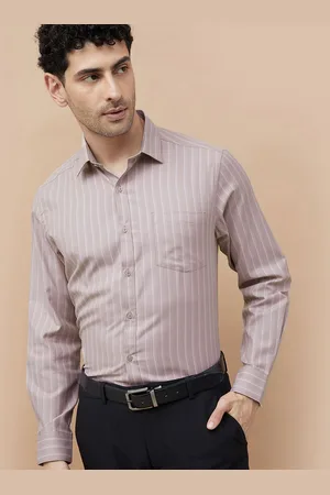 Lifestyle Men Spread Collar Vertical Striped Cotton Formal Shirt