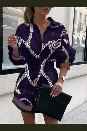 HERE&NOW Women Shirt Collar Printed A-Line Dress