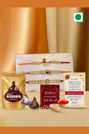 eCraftIndia Set Of 6 Rakhis With Chocolates With Roli Chawal