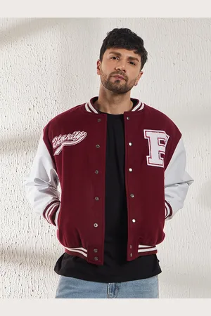 FUGAZEE Men Maroon Colourblocked Varsity Jacket