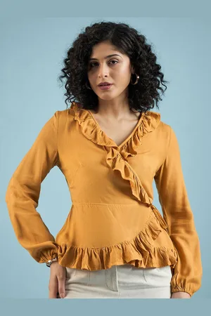Mayra Women V-Neck Long Sleeves Peplum Casual Top