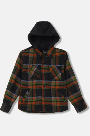 Blue Giraffe Boys Checked Hooded Casual Shirt