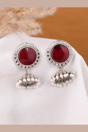 Dastoor Silver-Plated Contemporary Jhumkas Earrings