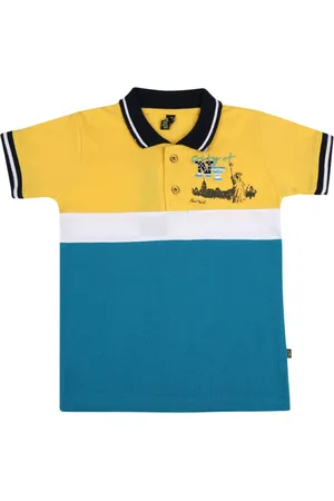 V-Mart Boys Yellow & Blue Colourblocked Polo Collar T-shirt