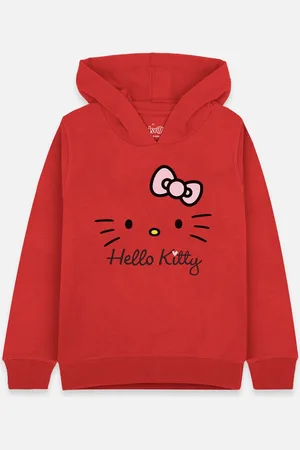 Kidsville Girls Red Hello Kitty Printed Hooded Sweatshirt