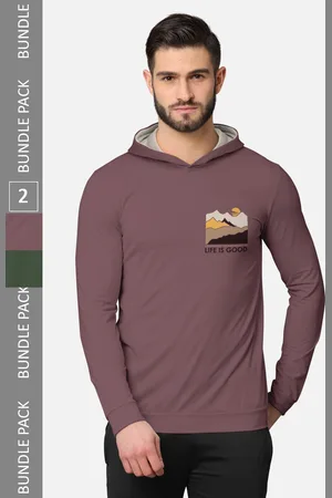 bullmer Men Pack of 2 Taupe & Olive Green Long Sleeves T-shirt