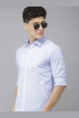 U.S. Polo Assn. U S Polo Assn Men Blue Tailored Fit Pinstriped Pure Cotton Casual Shirt