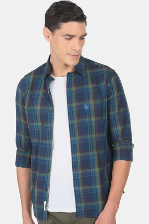 U.S. Polo Assn. U S Polo Assn Men Blue Tartan Checks Casual Shirt