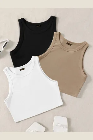 KERI PERRY Women Pack Of 3 Soft Lycra Tank Crop Top
