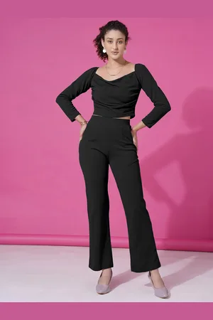 Moda Rapido V Neck Long Sleeves Crop Top With Trousers Co-Ords