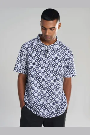 Terra Luna Men Floral Printed Mandarin Collar Cotton T-shirt