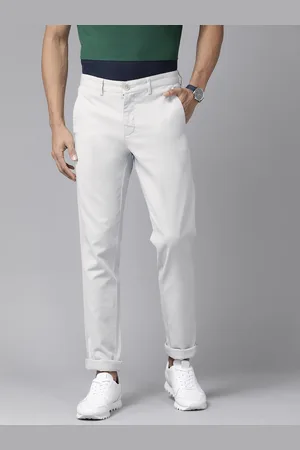 Park Avenue Men Grey Solid Regular Fit Casual Chinos Trousers