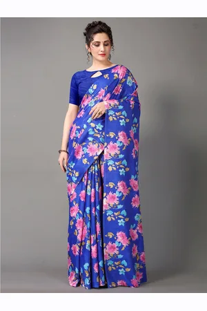 HRITIKA Blue Floral Silk Blend Saree