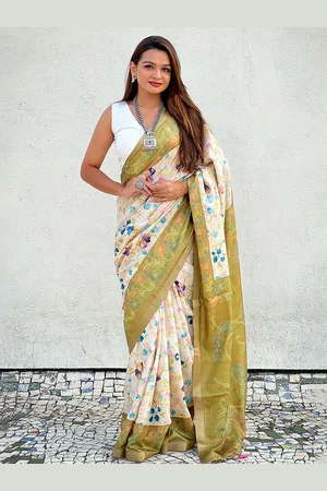 all about you Floral Zari Silk Blend Tussar Saree
