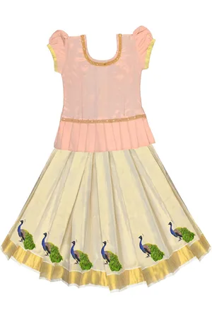 Amirtha Fashion Girls Embellished Khari Print Ready to Wear Lehenga Set