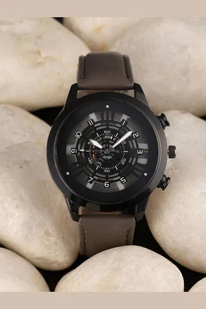 French Accent Men Patterned Dial & Leather Bracelet Style Straps Analogue Watch SS25_FAWC1066