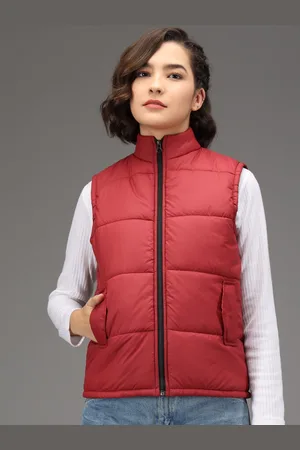 KOTTY Women Maroon Colourblocked Training or Gym Padded Jacket