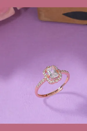 Voylla Women Rose Gold-Plated White Cubic Zirconia Adjustable Finger Ring