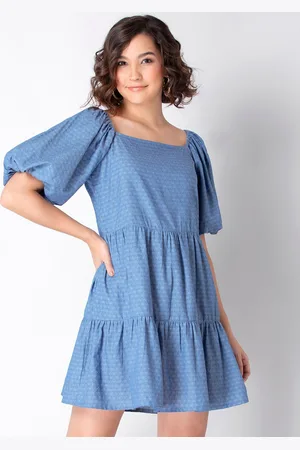 FabAlley Women Blue Tiered A-Line Dress