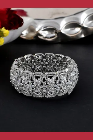 Voylla Rhodium-Plated CZ Studded Bangles