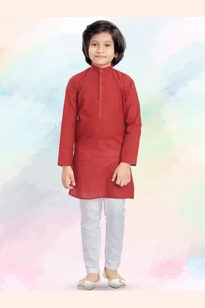 SHIWAM ETHNIX Boys Band Collar Long Sleeves Cotton Straight Kurta