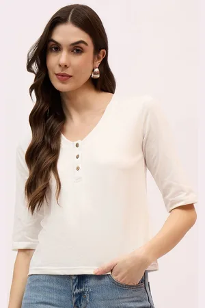 Mayra Women Solid V-Neck Cotton T-shirt