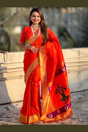 all about you Woven Design Zari Silk Blend Paithani Saree