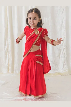 Tiber Taber Girls Solid Ready to Wear Saree With Gota Patti work