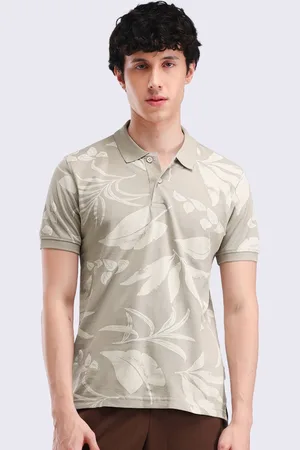 Flying Machine Men Floral Printed Polo Collar Cotton T-shirt