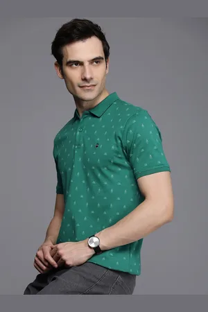 Louis Philippe Geometric Printed Polo Collar Pure Cotton Slim Fit T-shirt