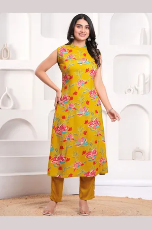 DIVASTRI Floral Printed Round Neck A-Line Kurta With Trousers