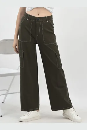 Chemistry Women Relaxed Straight Leg Flared High-Rise Cargos Trousers